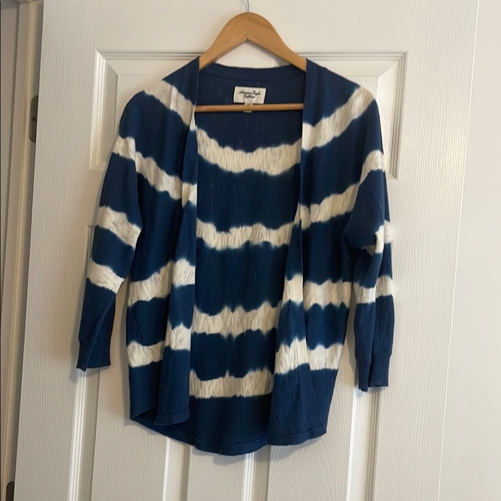 American Eagle Outfitters Blue and White Cardigan Sweater